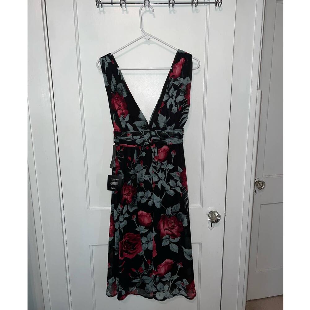 New Lulu's Queen of Hearts Black Rose Midi Dress size XS - Picture 8 of 8